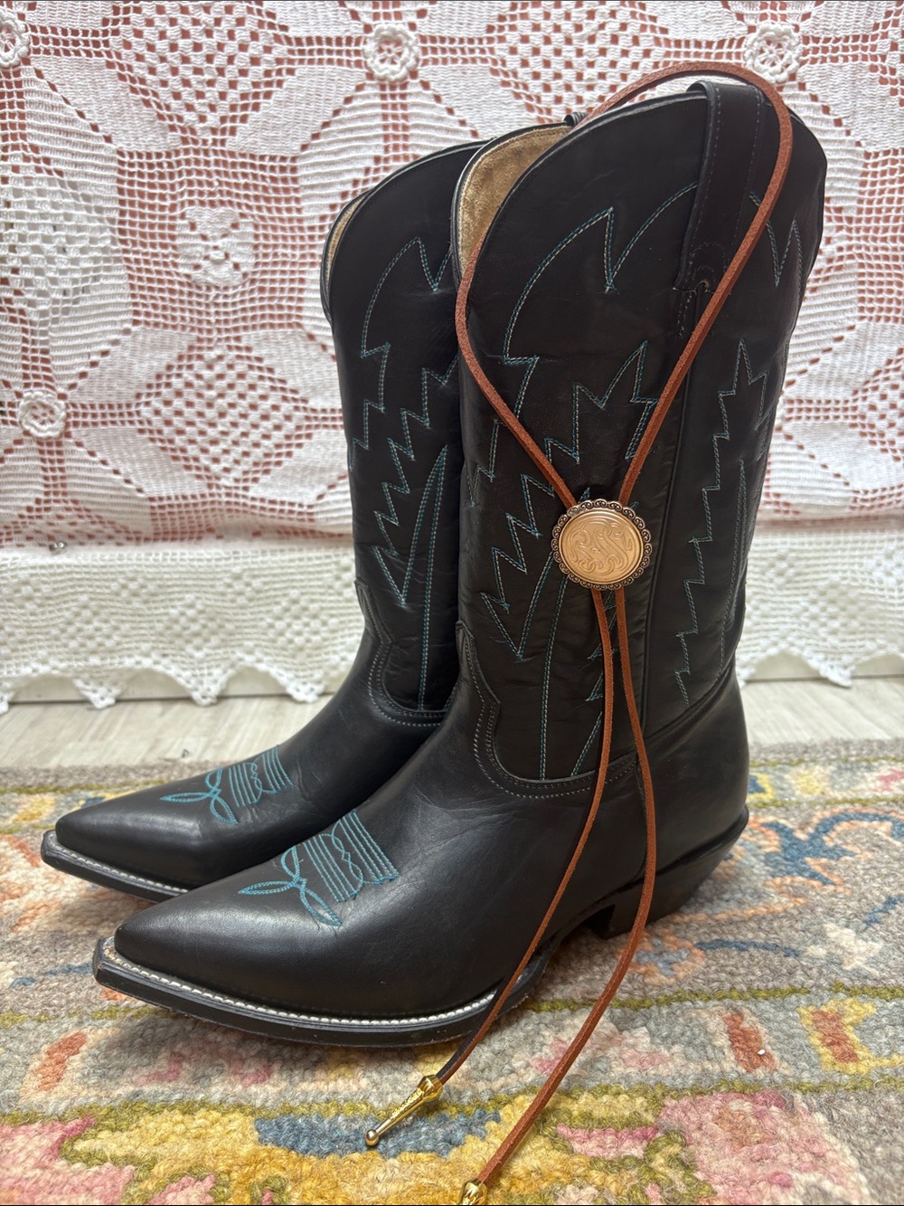 Upcycled Western Bolo Tie Necklace | Genuine Leather | Repurposed Scarf Clip